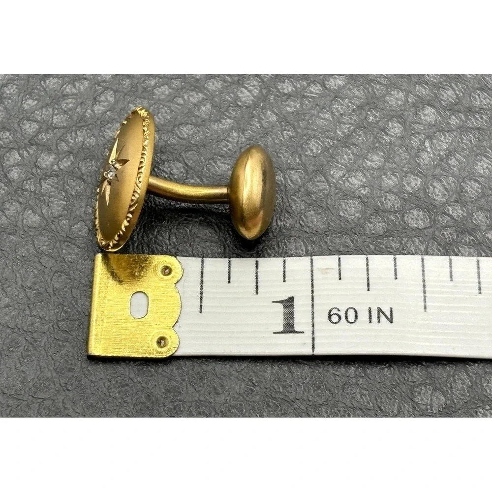 VTG Victorian 14K Solid Yellow Gold Genuine Diamond Star Starburst Cufflinks